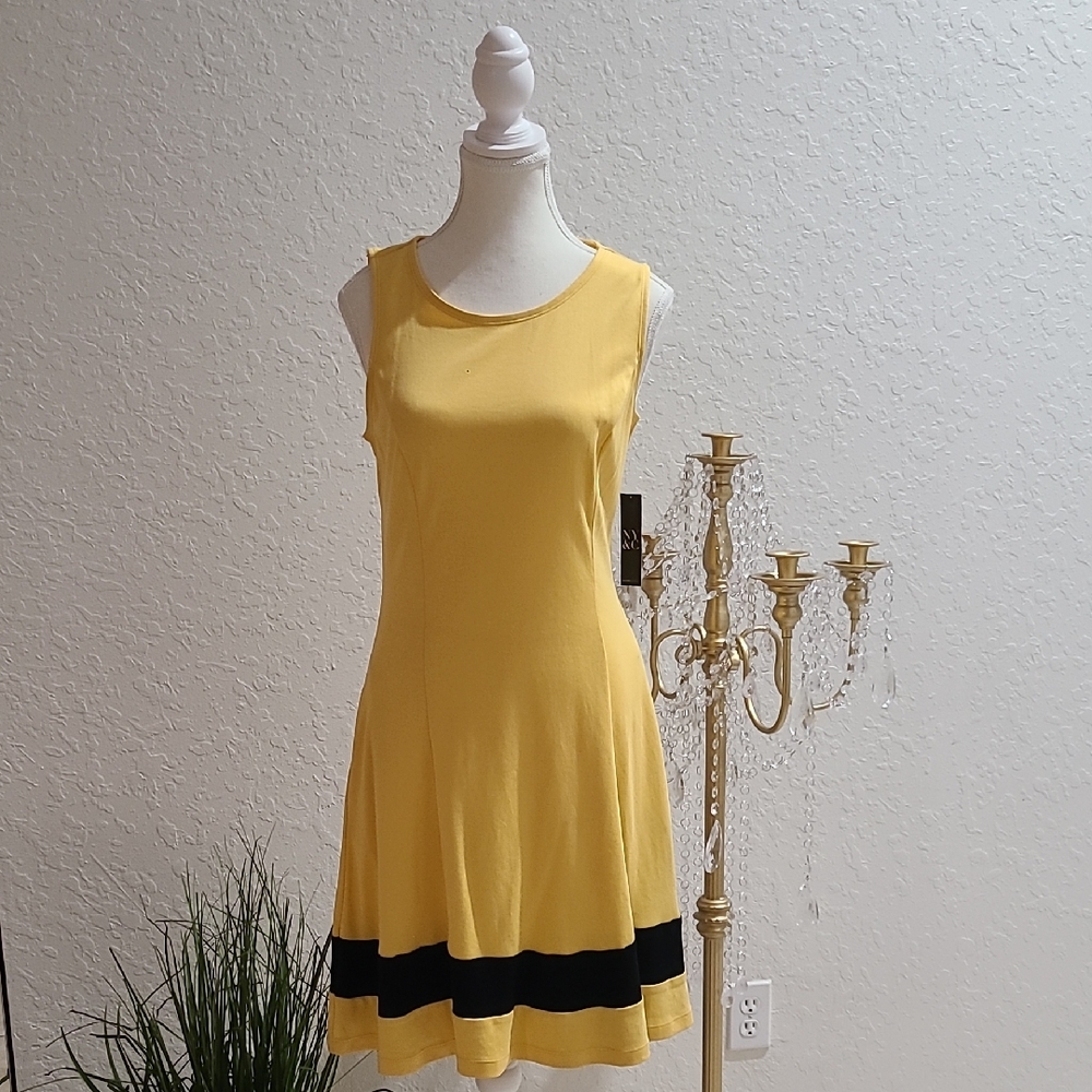New York & Company Yellow Dress with Black Trim